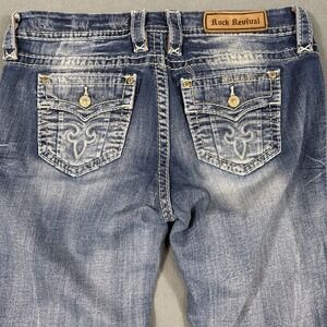 Rock Revival Mandell Easy Boot Jeans Women's 30 Thick Stitch WHISKERING